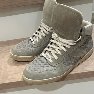 Bottega Veneta Gray Woven High-Top Sneakers